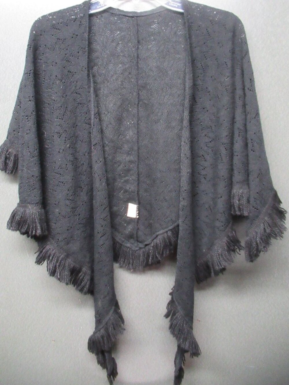 Black Knit Fringed Shawl